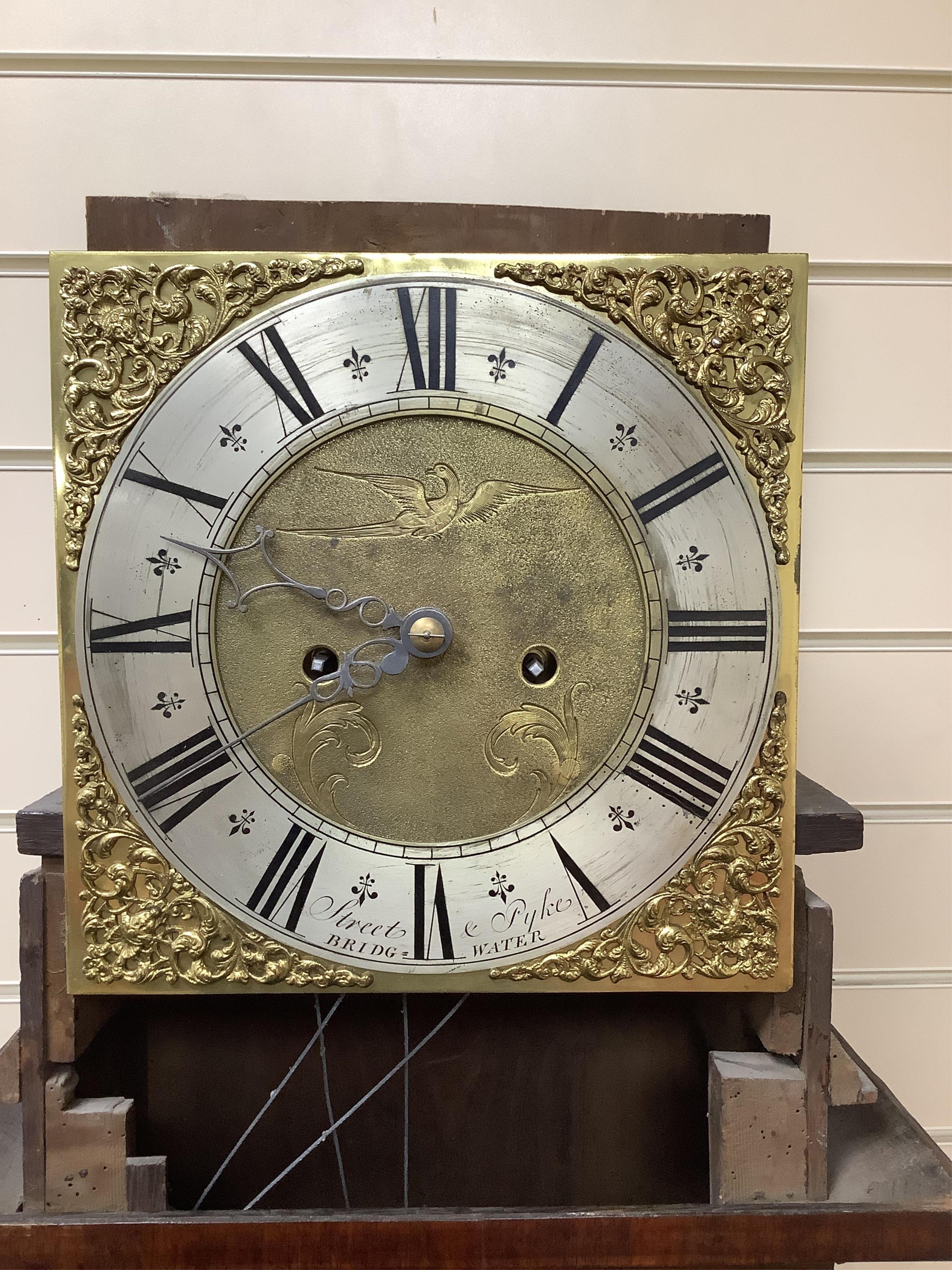 Street & Pyke of Bridgwater. A George III oak and mahogany eight day longcase clock, height 195cm. Condition - fair